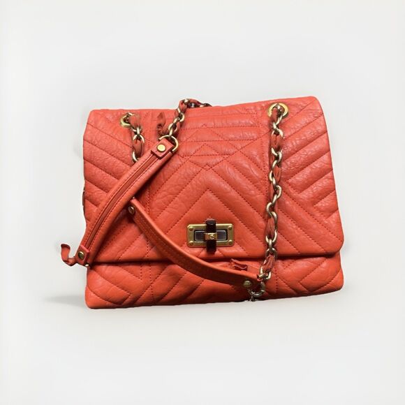 LANVIN Authentic Quilted Lambskin Happy Classic Medium Bag in Lambskin Orange 2 - Picture 1 of 16